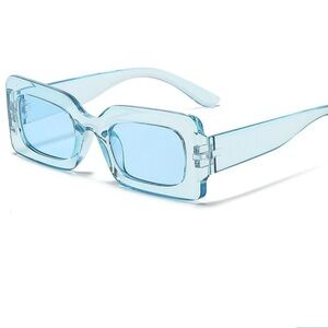 Clear Blue Retro Rectangle Sunglasses Candy Color Trendy Shades